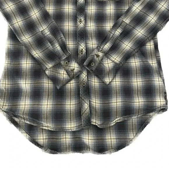 Seven7 Flannel Women XS Blue White Plaid Soft Roll Tab Sleeve Grunge 90s Vibes - Picture 4 of 11